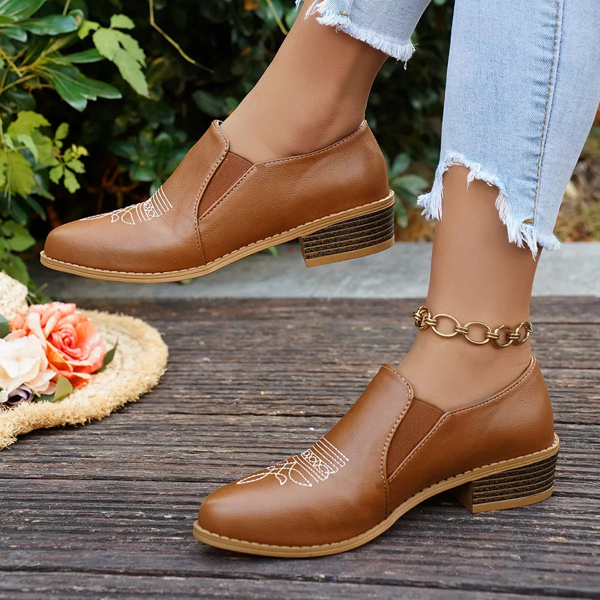 Point Toe Block Heels Loafers