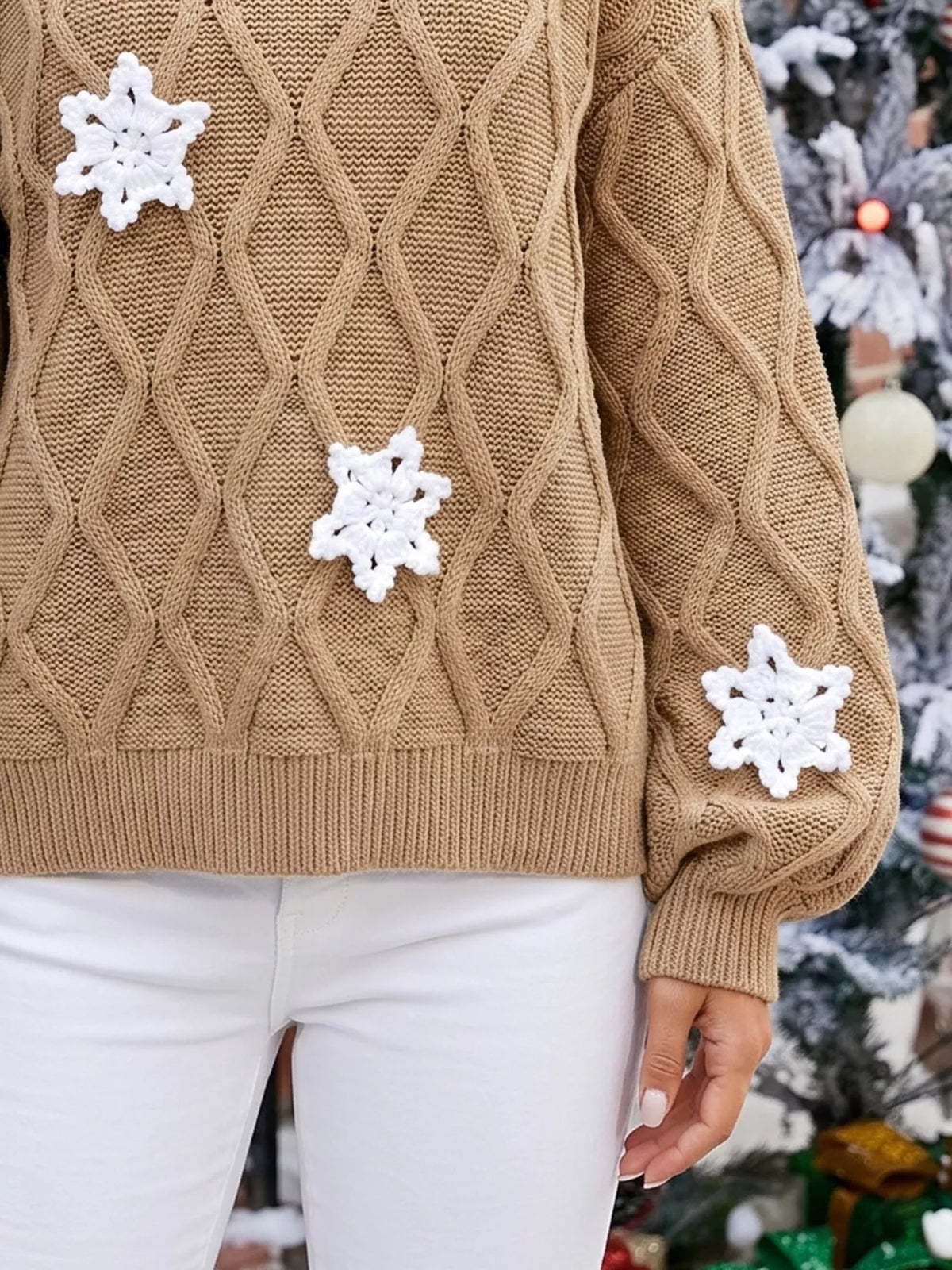 Snowflake Textured V-Neck Sweater - Lilixa.store