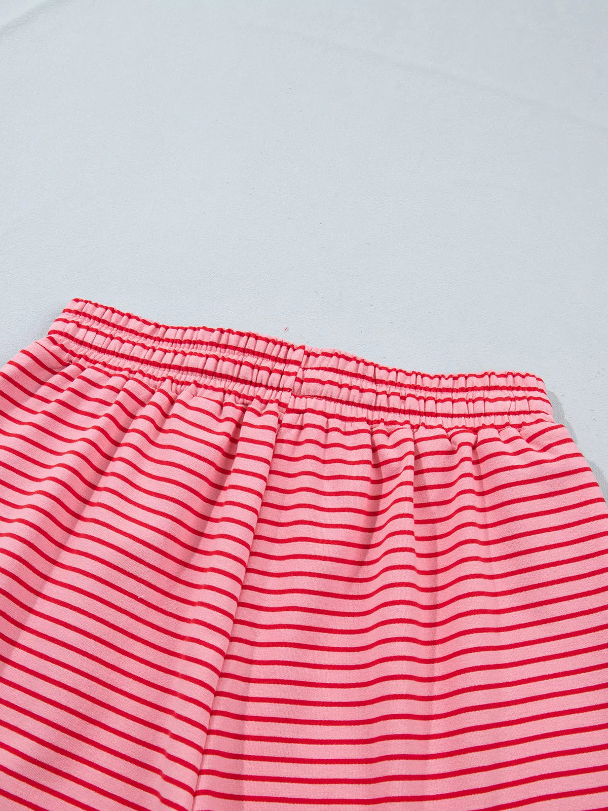 Stripe Ribbed Patchwork Mock Neck Baggy Pullover Matching Shorts Set - Lilixa.store