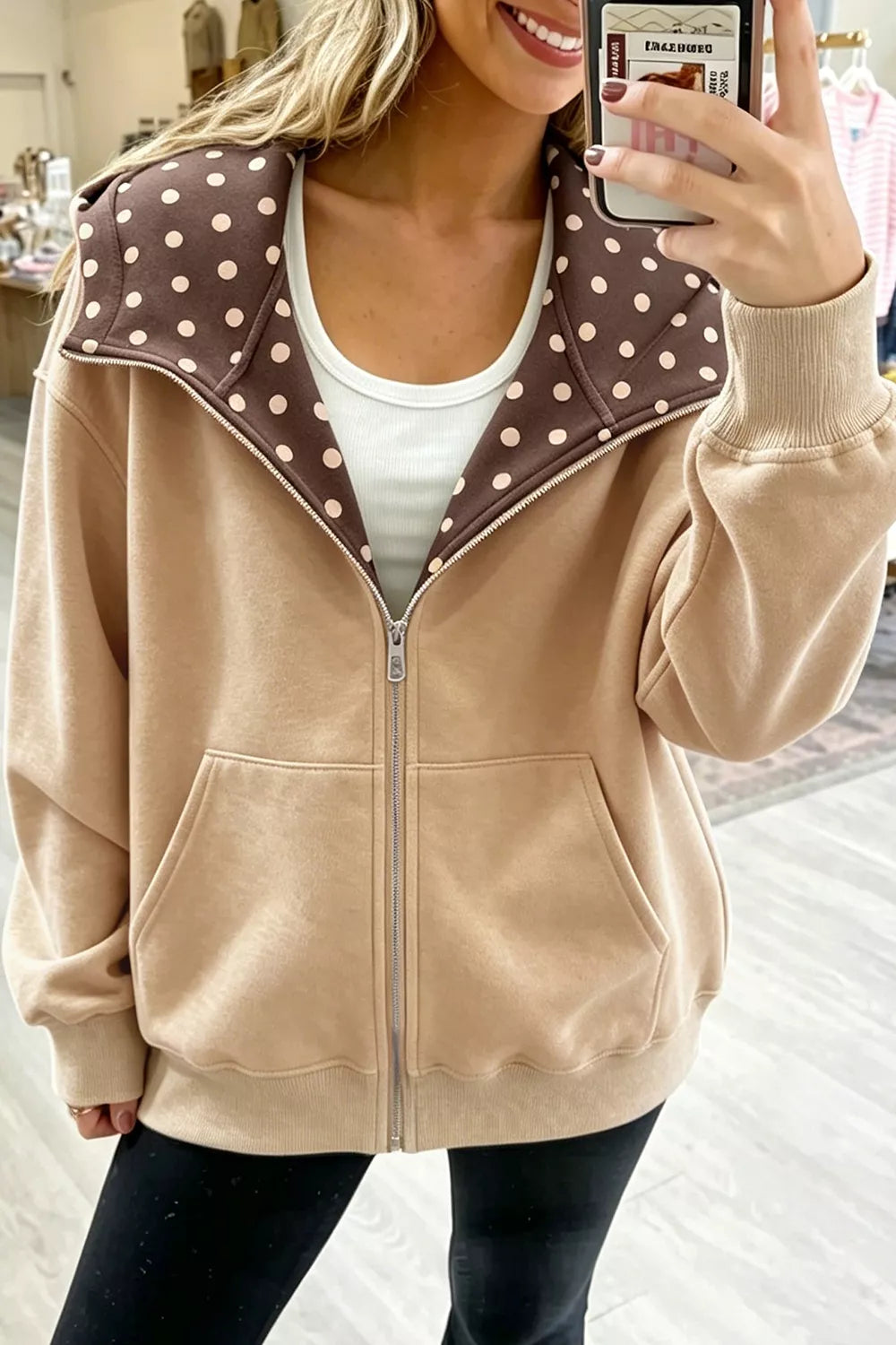 Polka Dot Zip-Up Hoodie