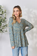 Heimish Full Size Floral Half Button Long Sleeve Blouse - Lilixa.store