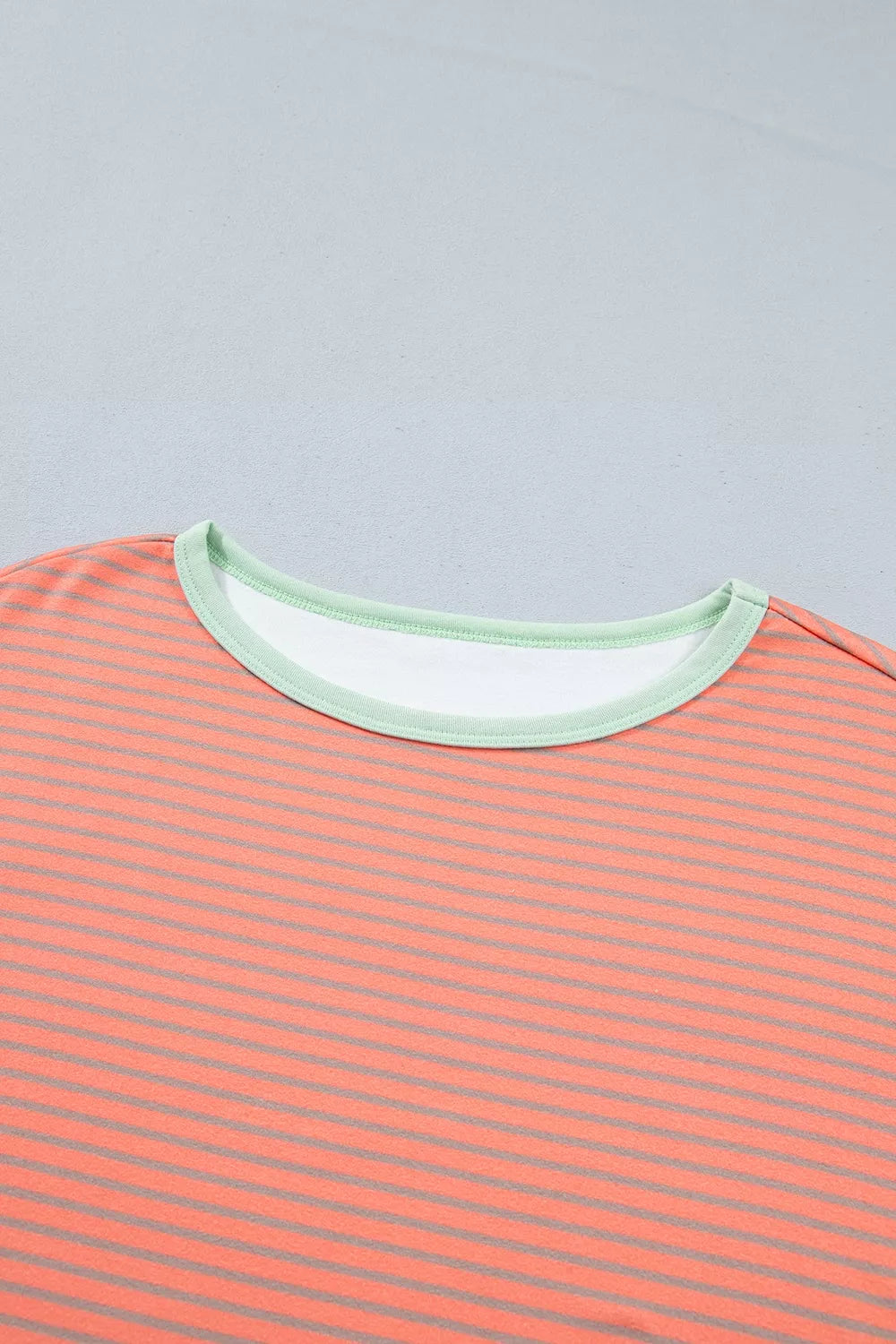 Stripe Colorblock Detail Raw Seam Long Sleeve Tunic Top in Burnt Coral, view 7