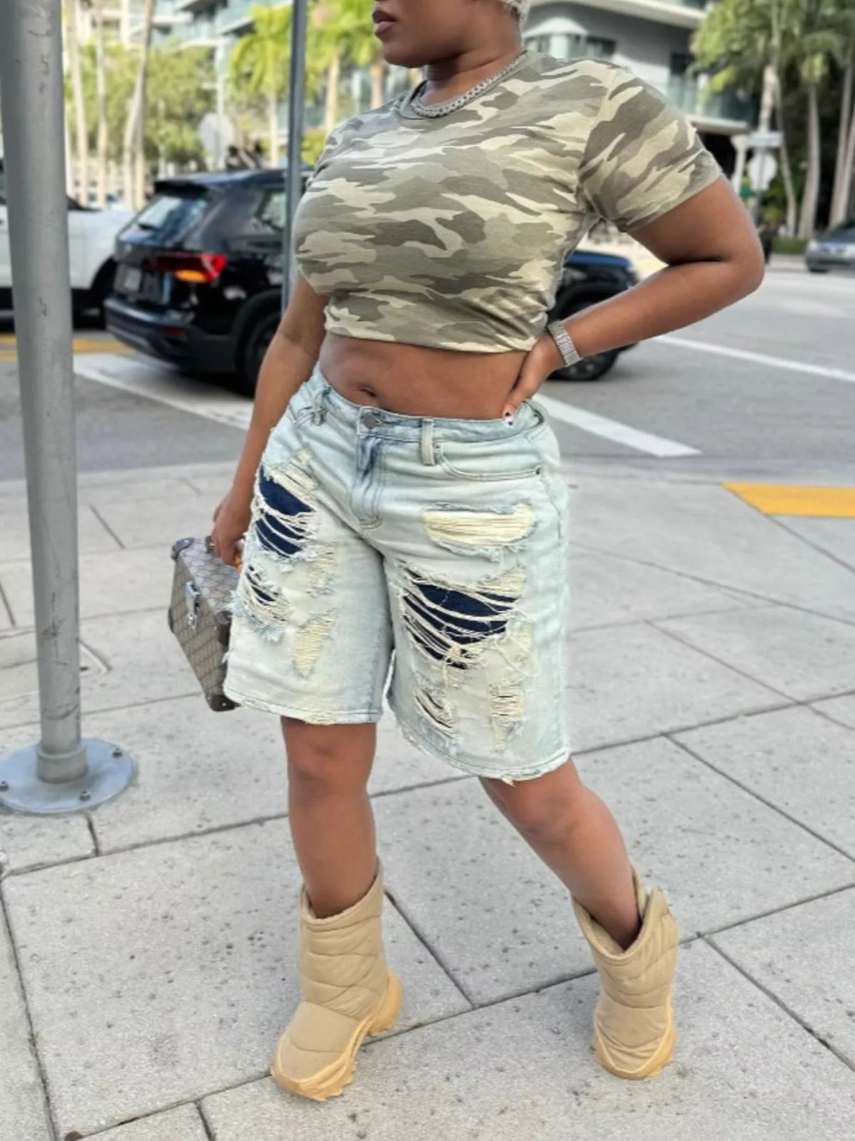 Distressed Denim Bermuda Shorts - Lilixa.store