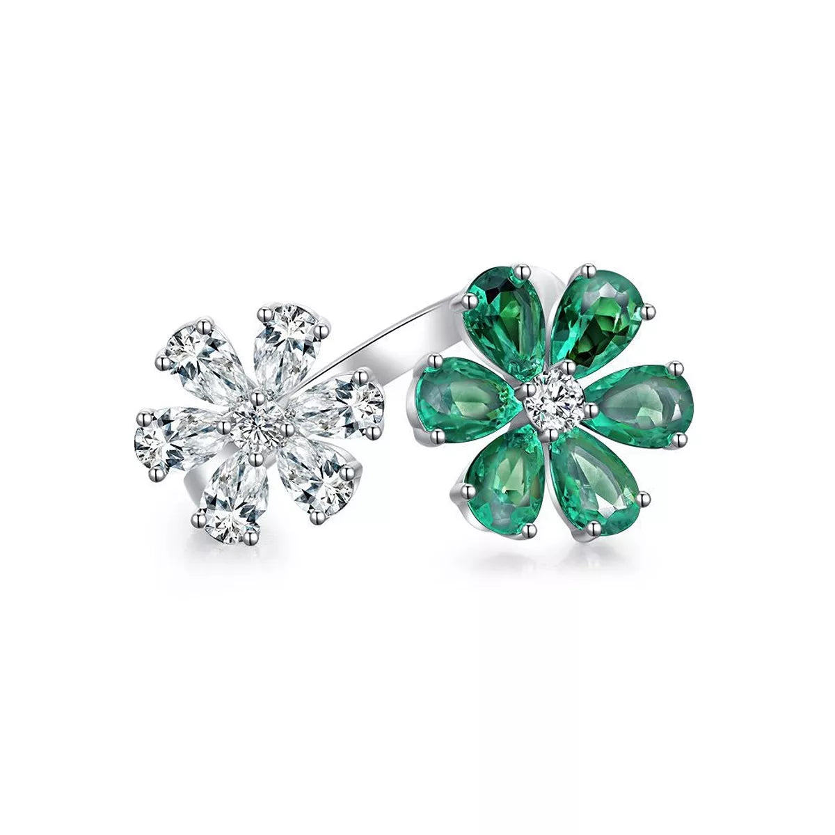925 Sterling Silver Zircon Flower Ring