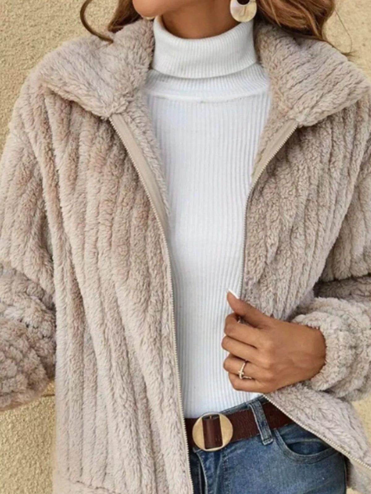 Full Size Zip-Up Long Sleeve Texture Jacket Plus Size, view 10