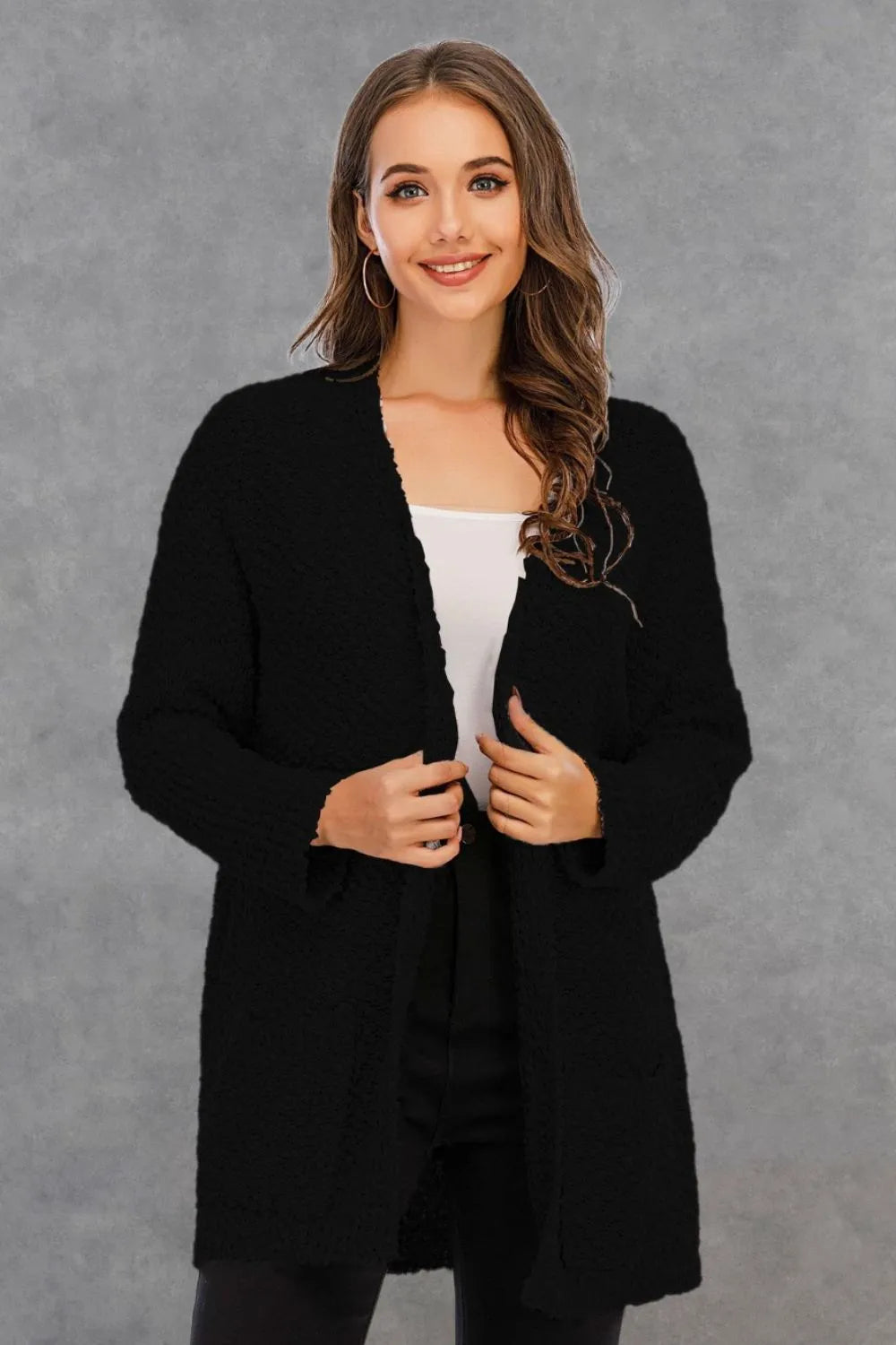 Angel Wings Pocketed Open Front Long Sleeve Cardigan - Lilixa.store