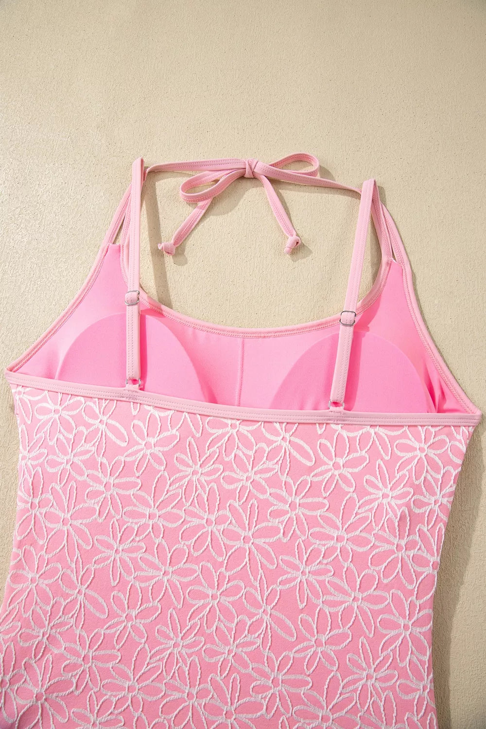 Corded Flower Texture Spaghetti Straps Halter Neck One Piece Swimsuit - Lilixa.store