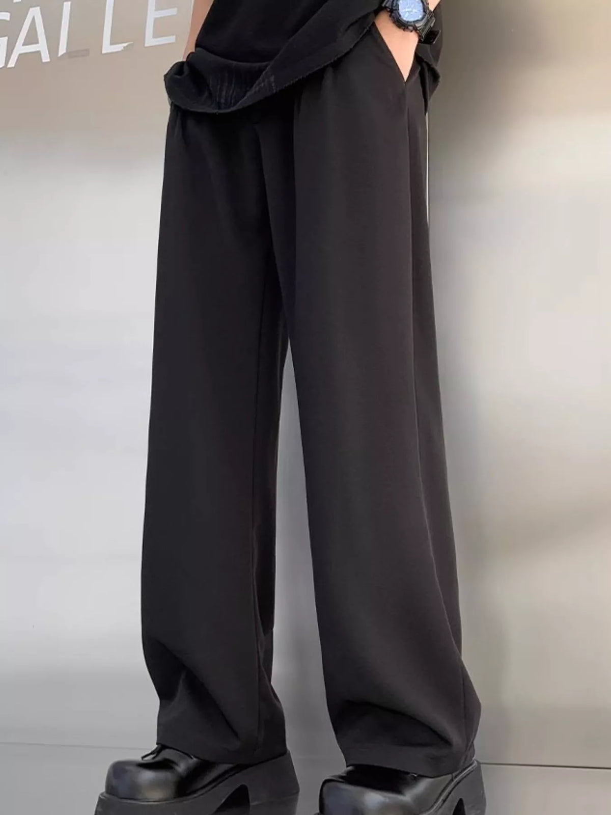 Men's Plus Size Pleated Wide Leg Casual Pants in Black