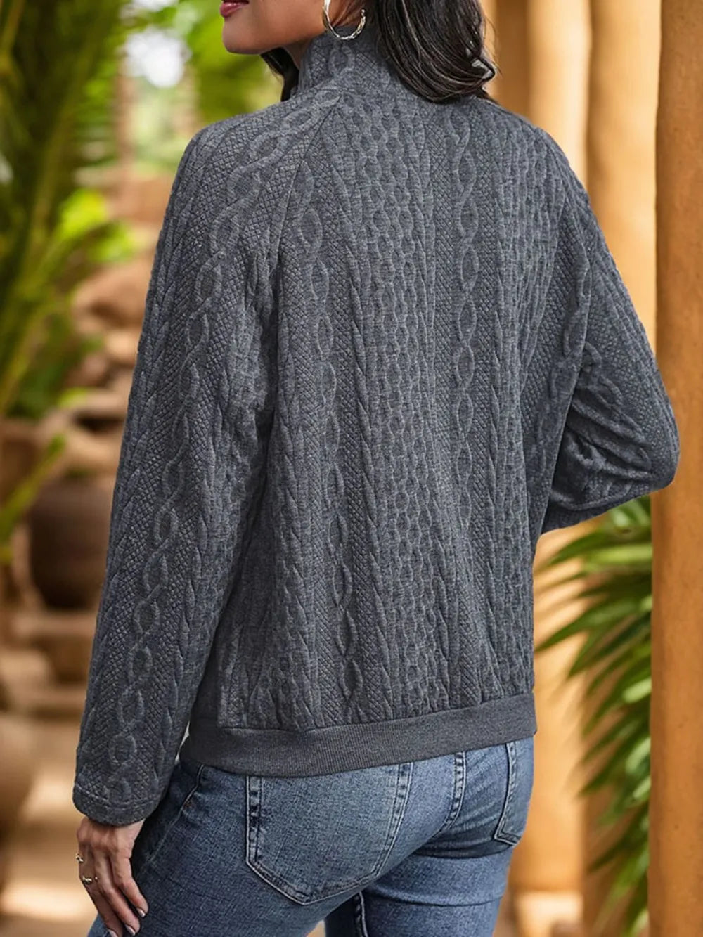 Perfee Textured Quarter Snap Long Sleeve Sweatshirt - Lilixa.store