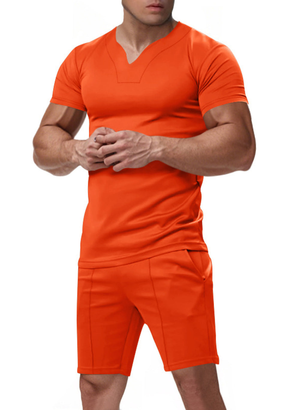 Men's Full Size V-Neck Short Sleeve T-Shirt and Shorts Set Plus Size - Lilixa.store