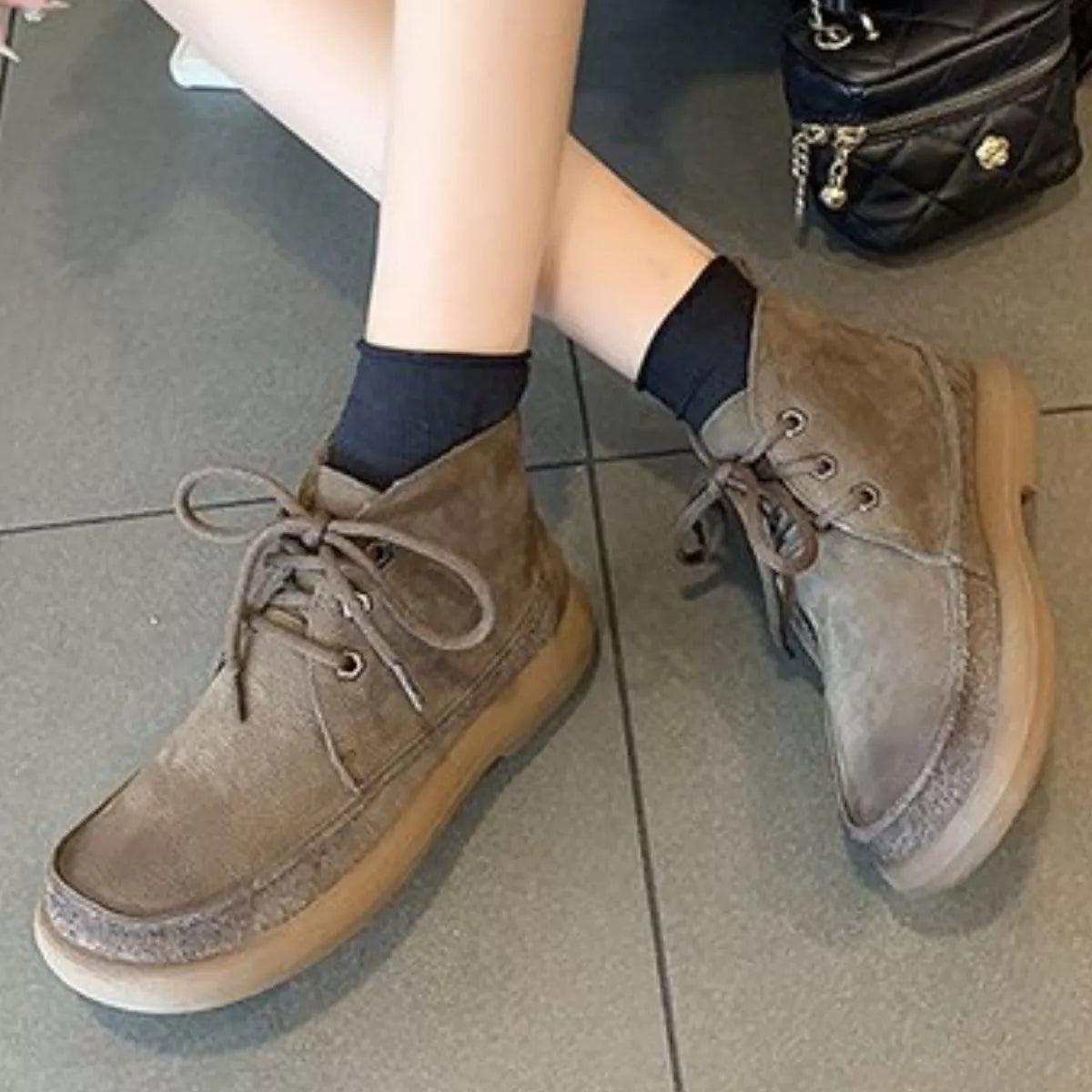 Round Toe Lace-Up Ankle Boots, view 5