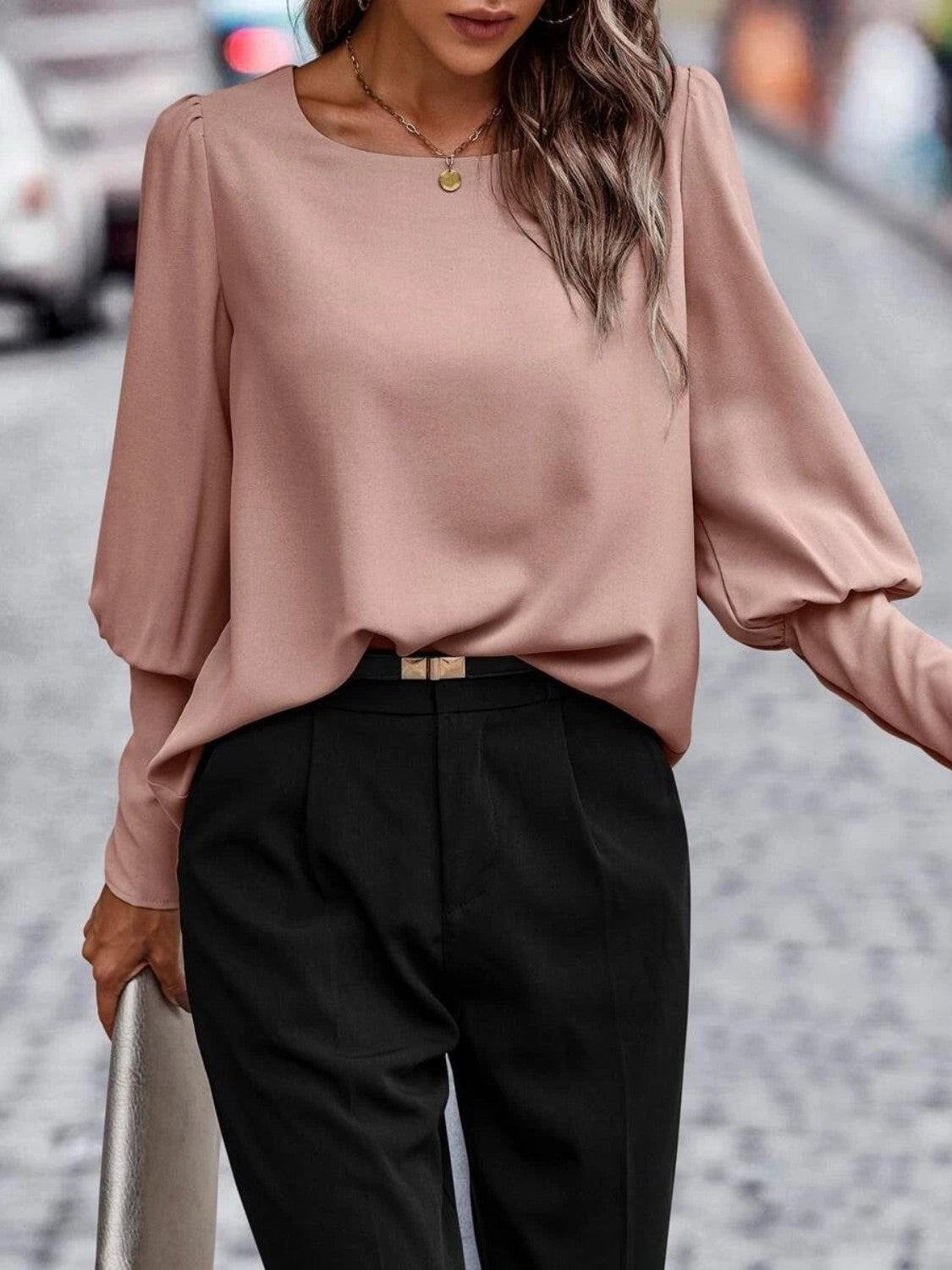 Round Neck Lantern Sleeve Blouse, view 8