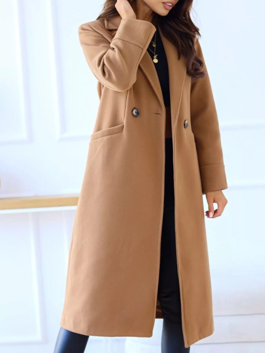 Lapel Collar Wool Blend Overcoat, view 5