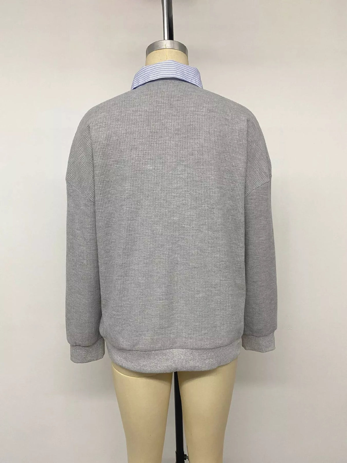 Striped Collar Dropped Shoulder Sweatshirt - Lilixa.store