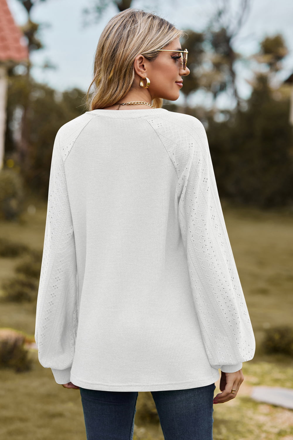 Notched Neck Raglan Sleeve Blouse, view 4