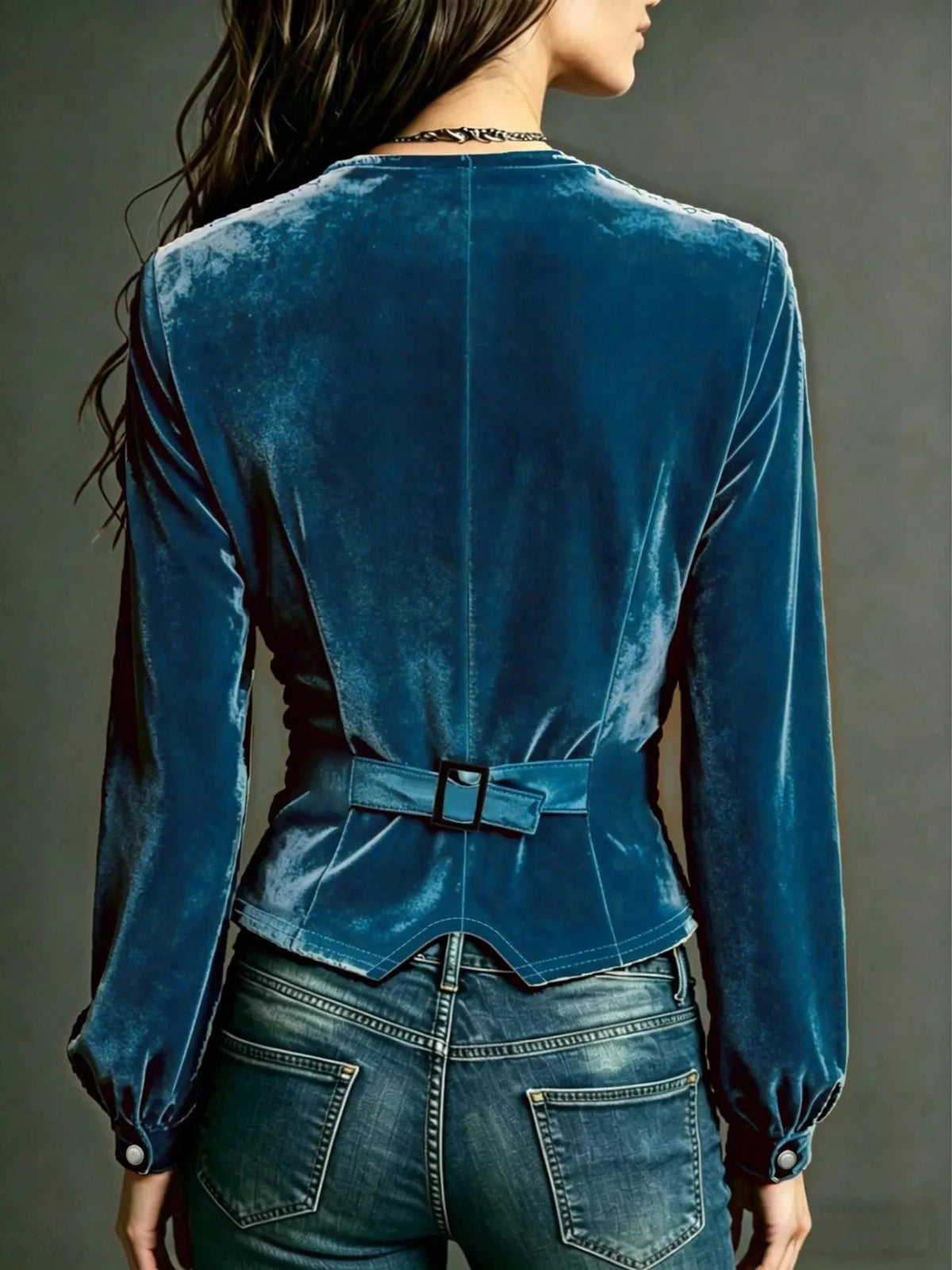 Button Down Plunge Velvet Shirt, view 6