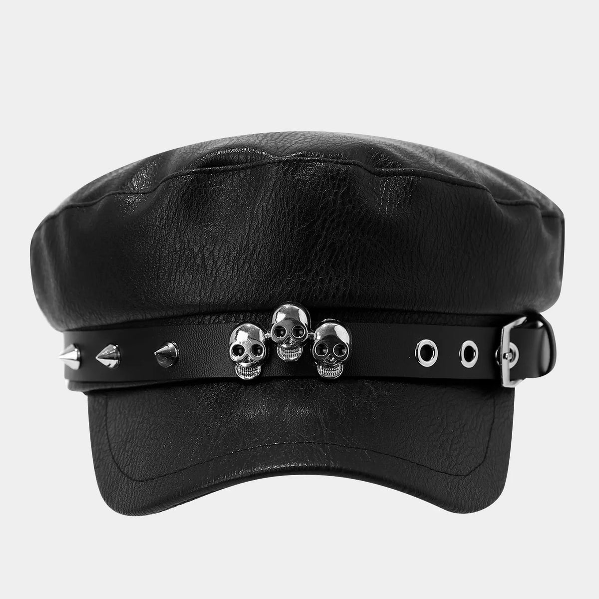 Studded Embellished Faux Leather Hat, view 7