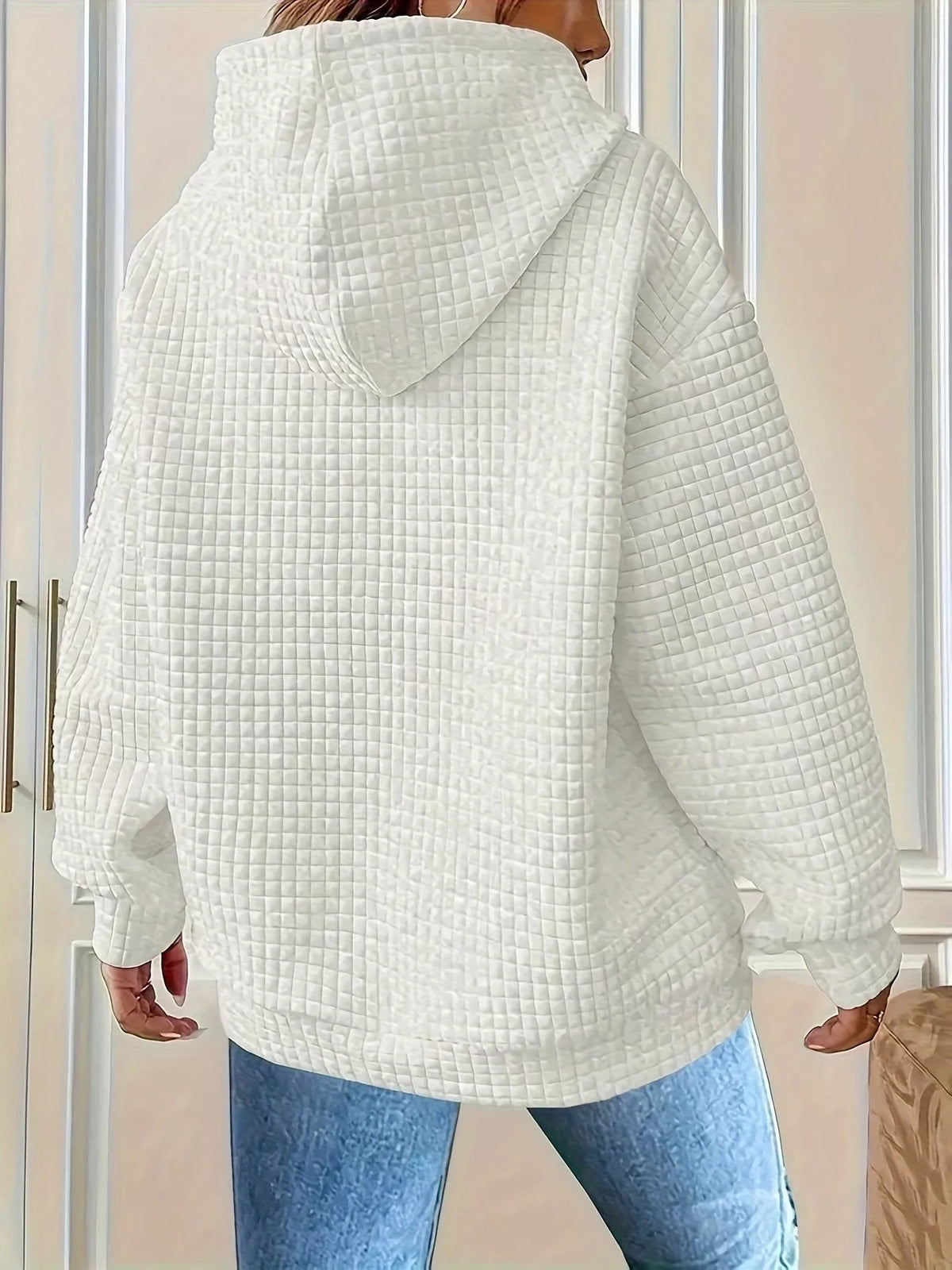 Textured Knit Drawstring Hoodie - Lilixa.store