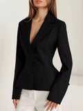 Lapel Collar Button Up Blazer - Lilixa.store