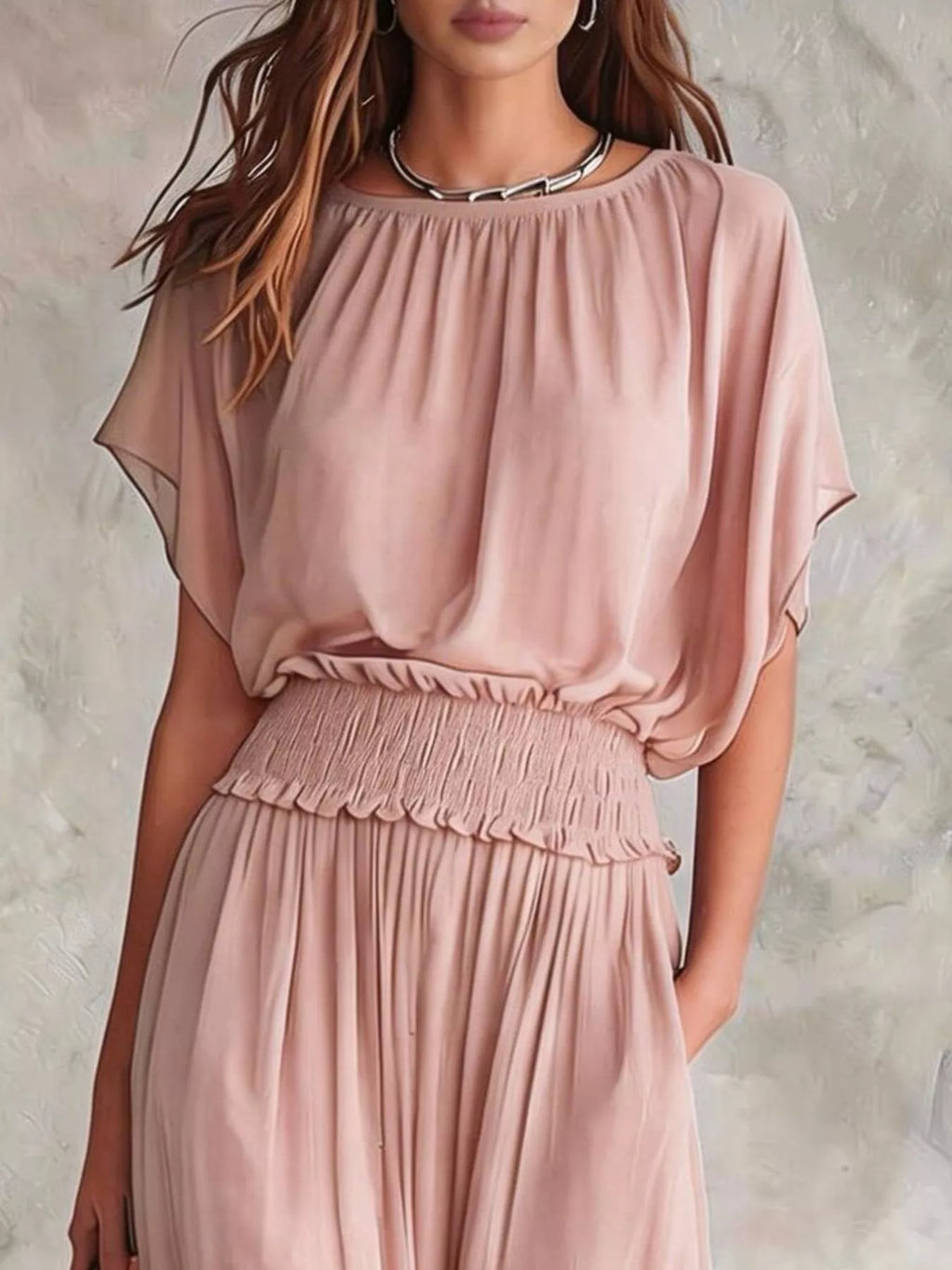 Chiffon Maxi Dress with Smocked Waist - Lilixa.store