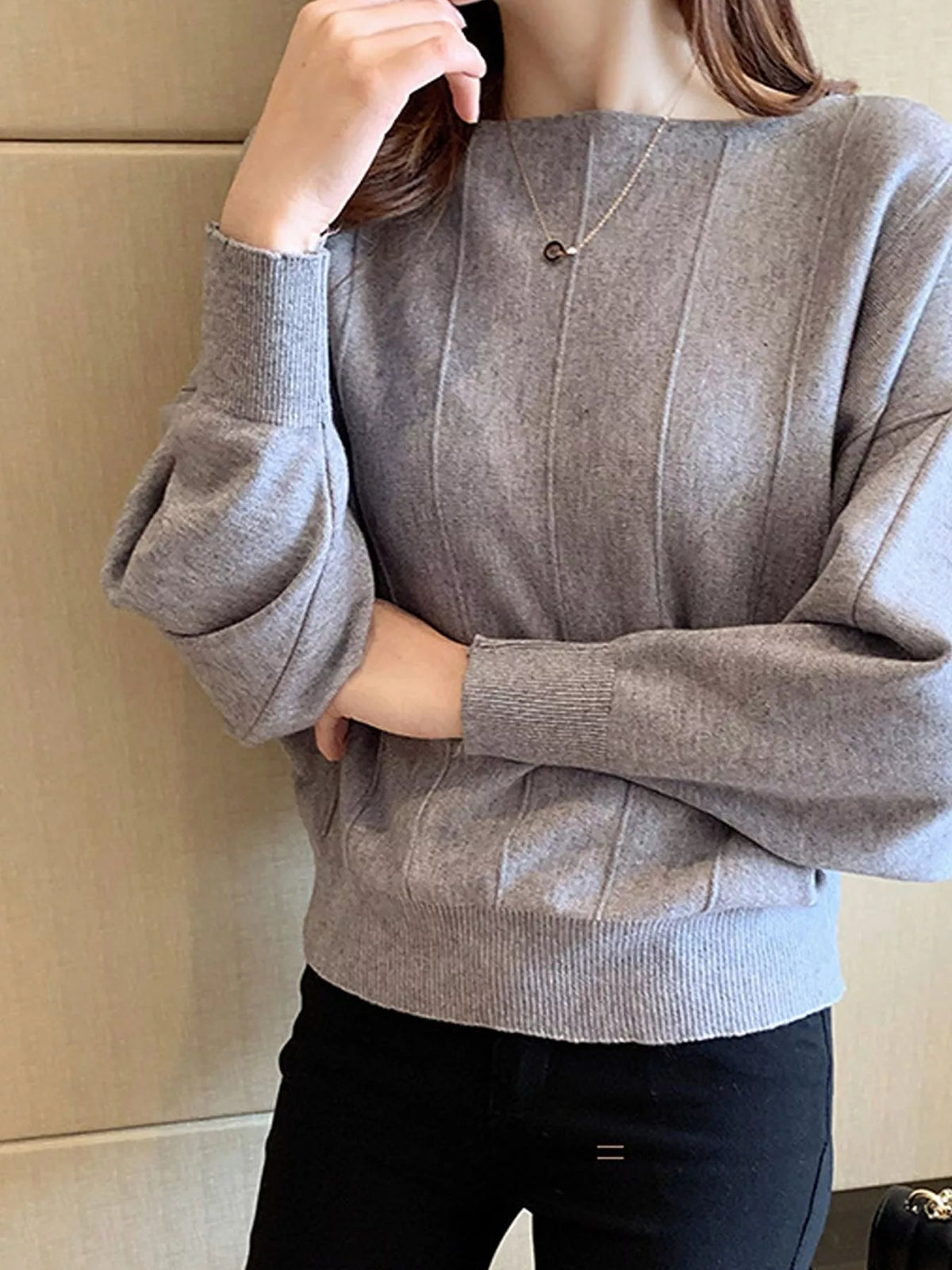 Ribbed Hem Batwing Sleeve Knit Top - Lilixa.store