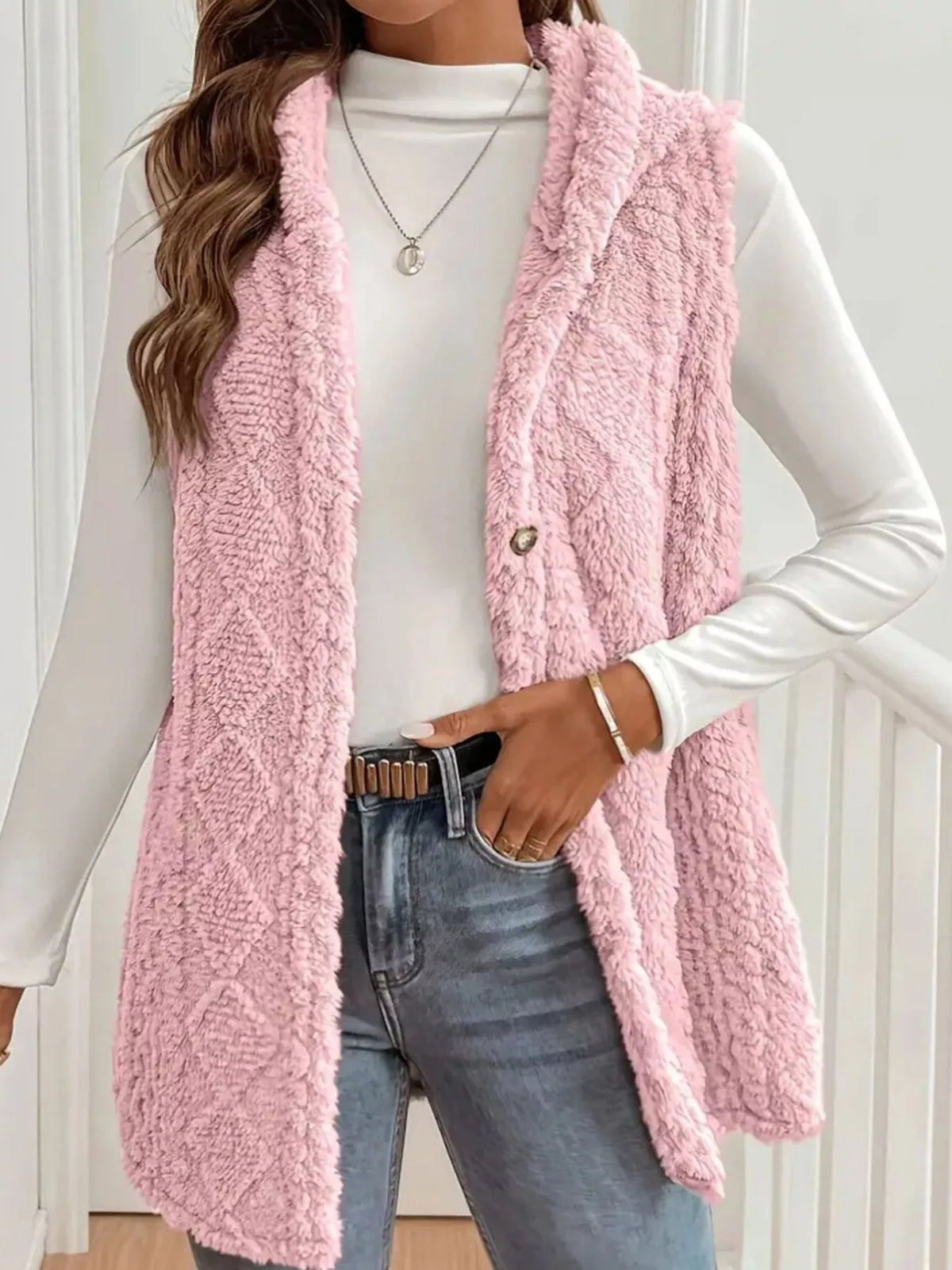 Button Up Plush Hooded Vest Coat - Lilixa.store