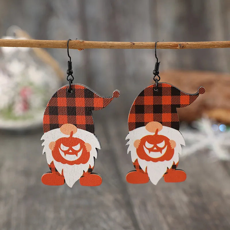 Wooden Dwarfs Pumpkin Dangle Earrings - Lilixa.store