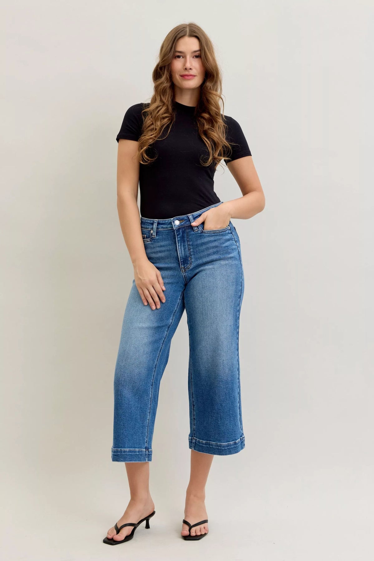 Judy Blue Mid Rise Crop Wide Leg Jeans - Lilixa.store