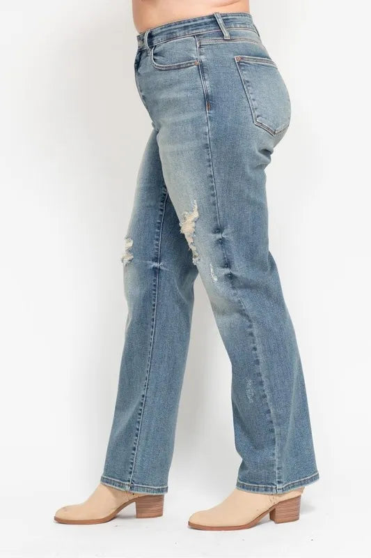 Judy Blue Full Size High Waist Distressed Dad Jean Plus Size - Lilixa.store