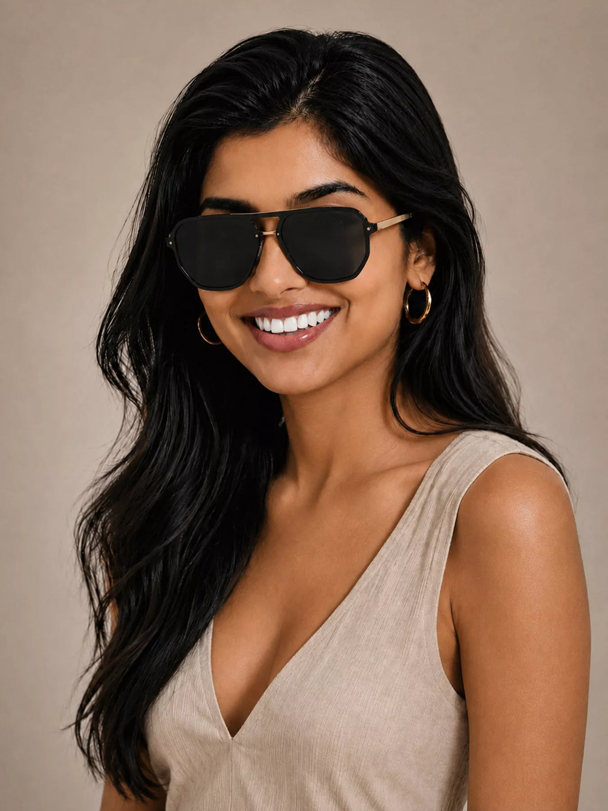 Aviator Sunglasses with Black Lenses and Gold Accents - Lilixa.store