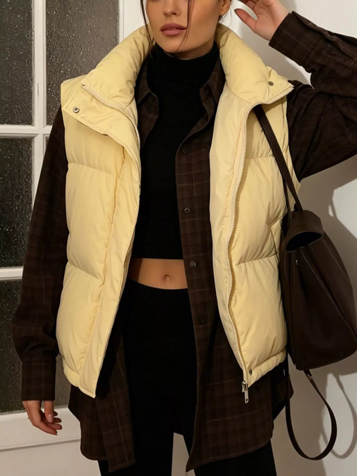 Snap-Button Placket Quilted Puffer Vest Coat, view 18