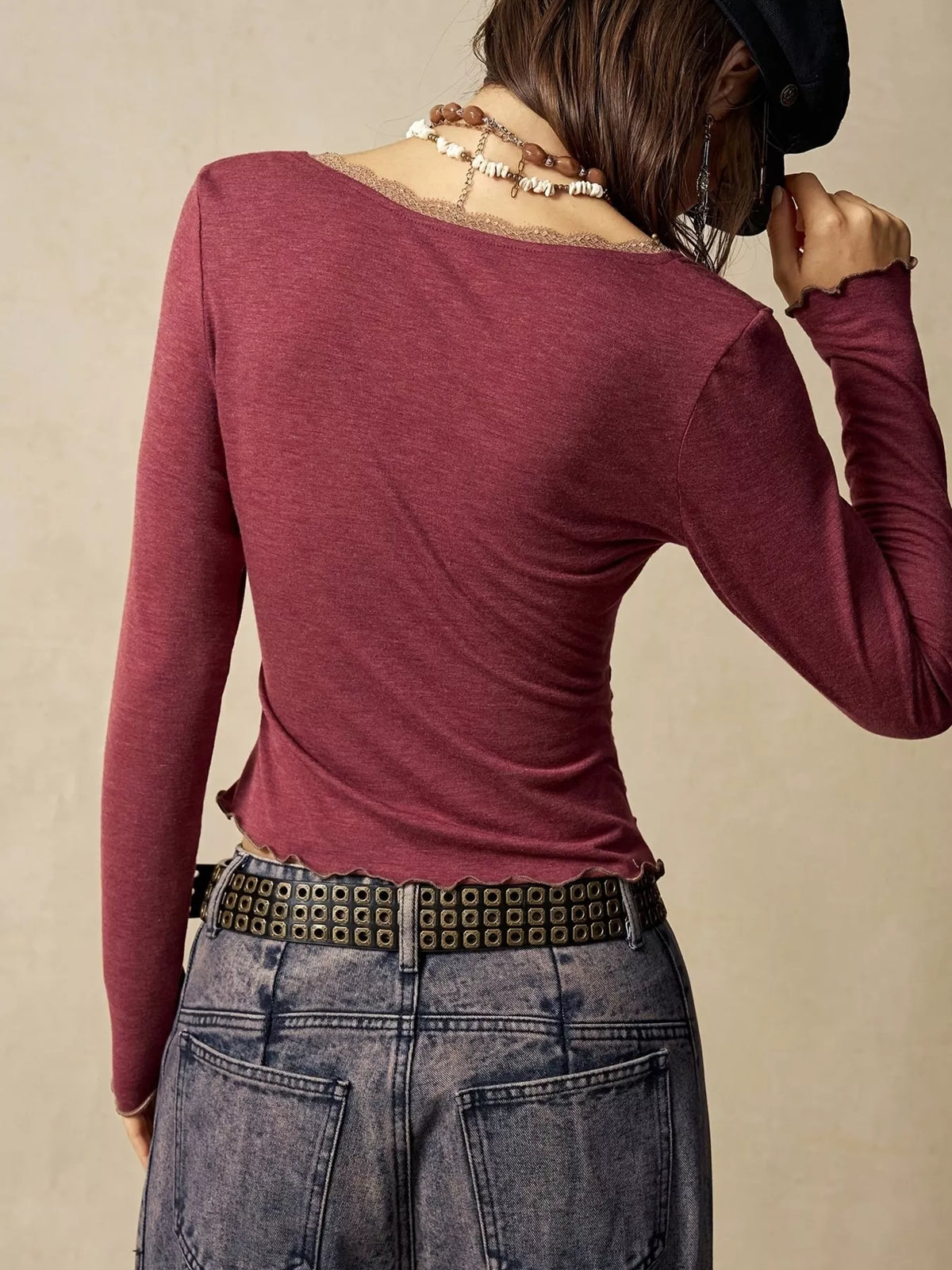 Lace Detail Long Sleeve T-Shirt - Lilixa.store