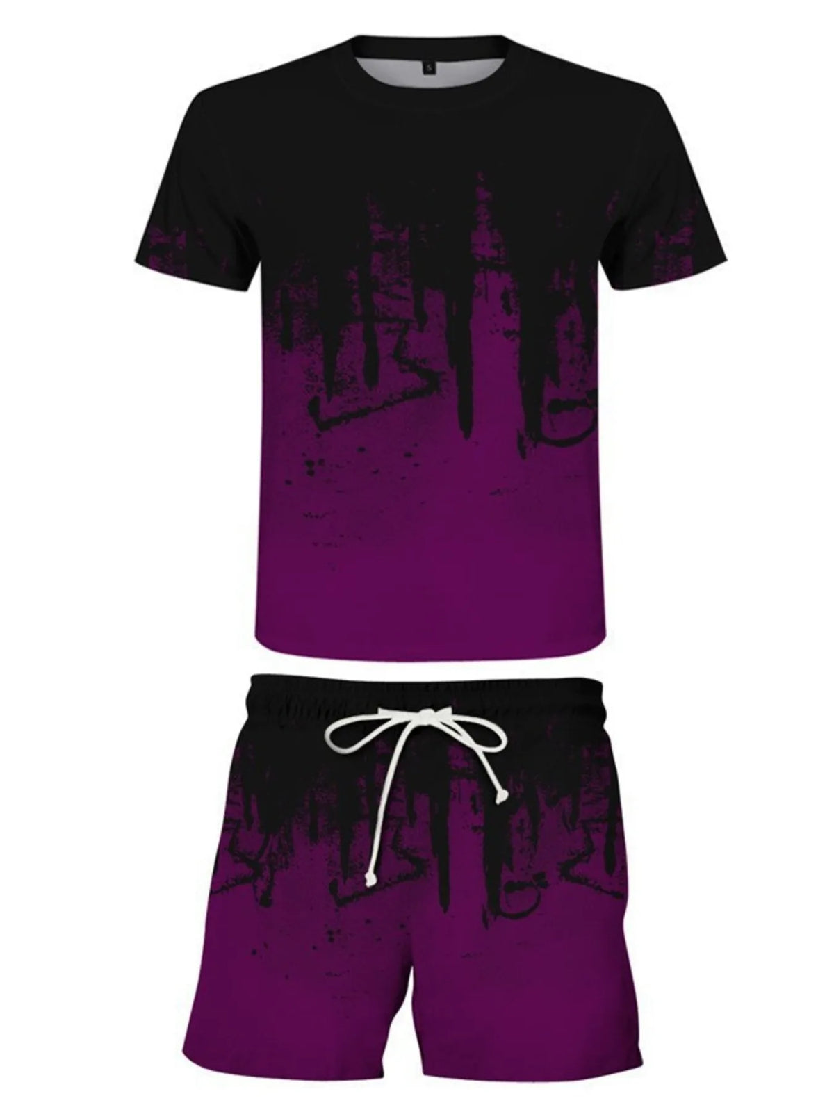 Men's Full Size Printed Short Sleeve Tee and Shorts Set Plus Size - Lilixa.store