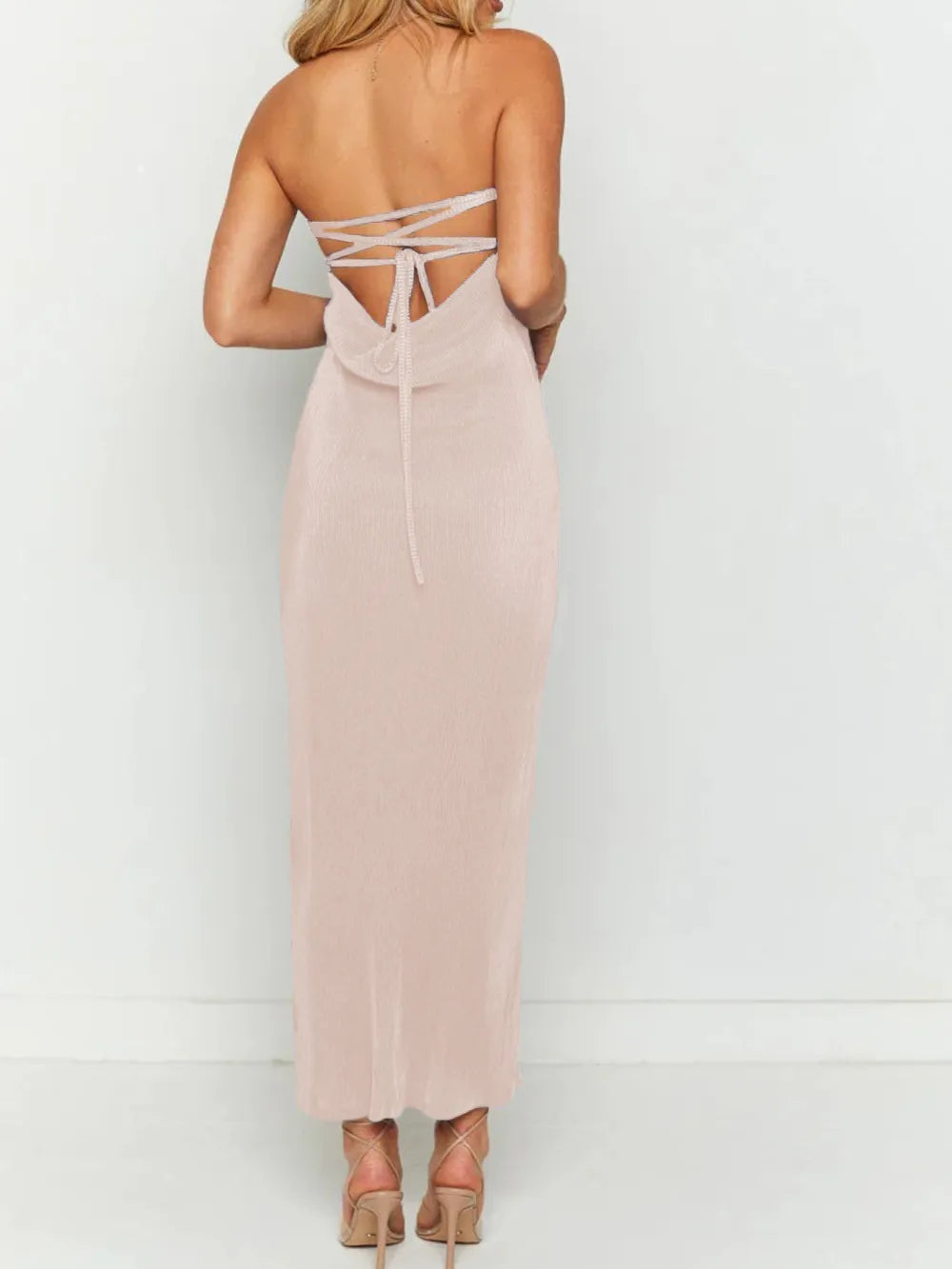 Lace-Up Back Tube Maxi Dress - Lilixa.store