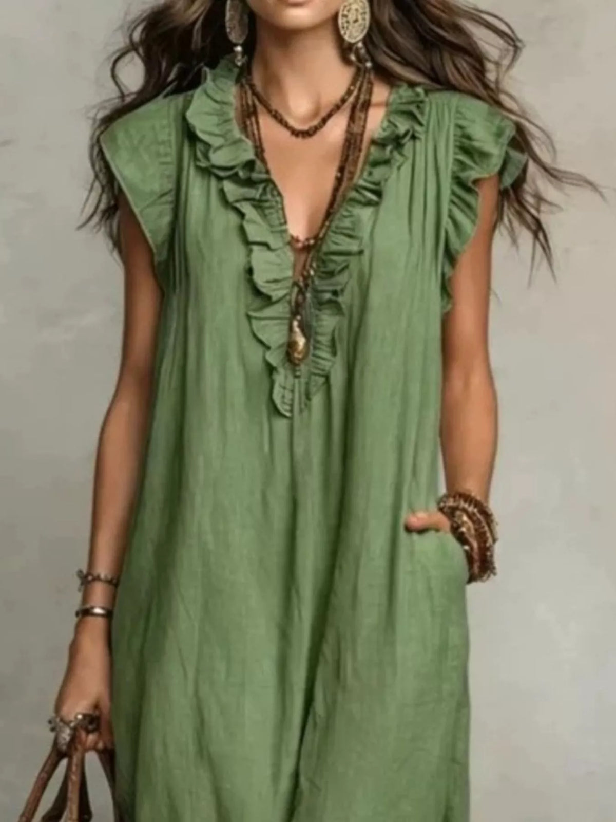Full Size Ruffled V-Neck Cap Sleeve Maxi Dress Plus Size - Lilixa.store