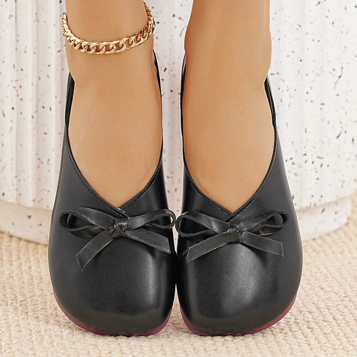 Bow Round Toe Flats Slip-Ons, view 3