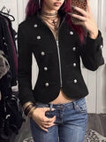 Decorative Button Zip Up Outerwear - Lilixa.store