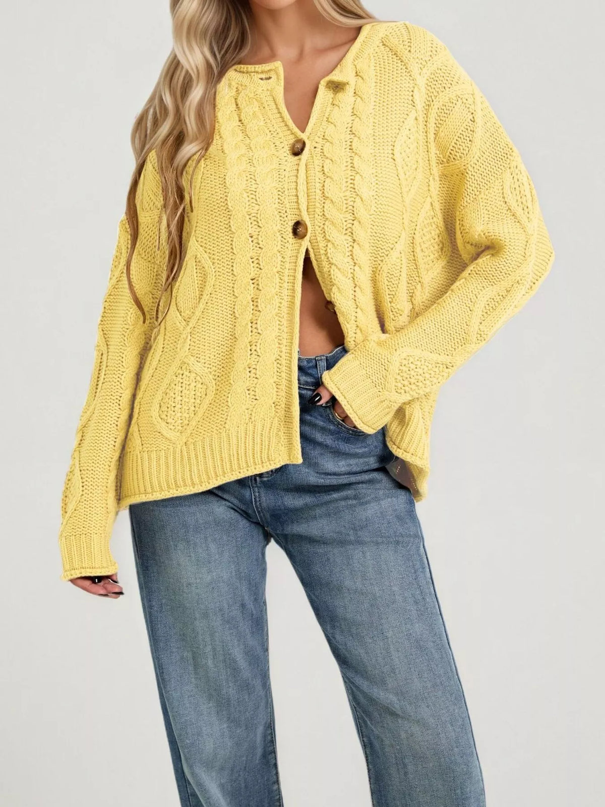 Cable-Knit Button-Down Cardigan - Lilixa.store