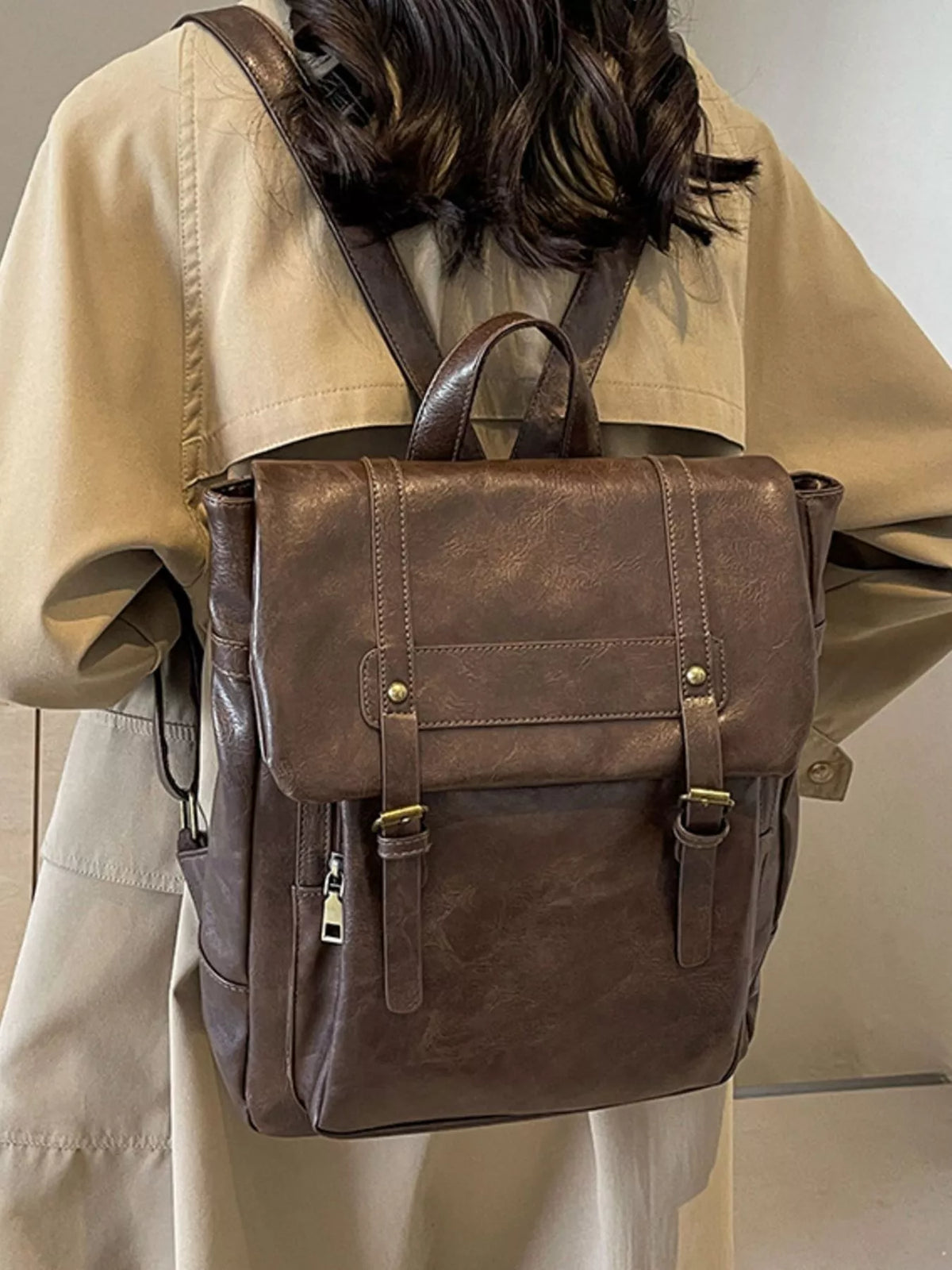 Leather Flap Backpack Bag - Lilixa.store
