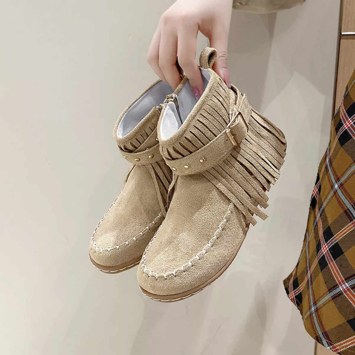 Fringe Round Toe Flats Boots - Lilixa.store