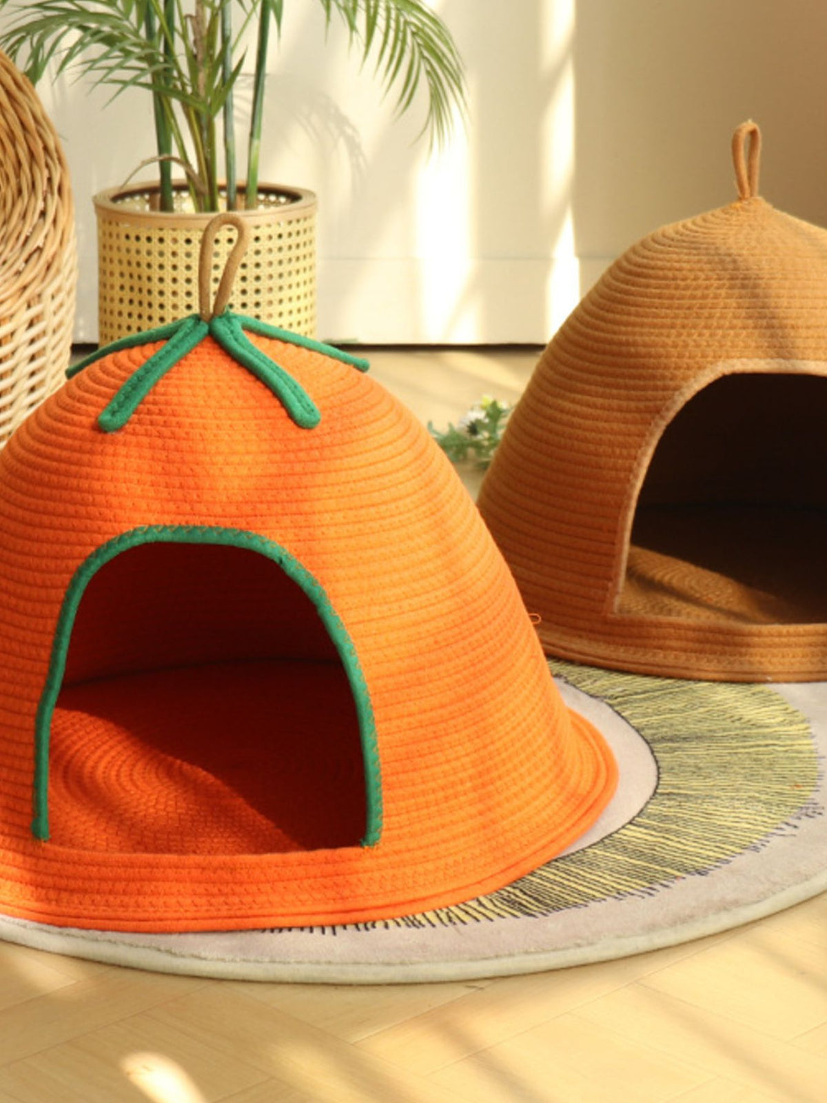 Cozy Rope Woven Cat Cave Bed with Handle - Lilixa.store