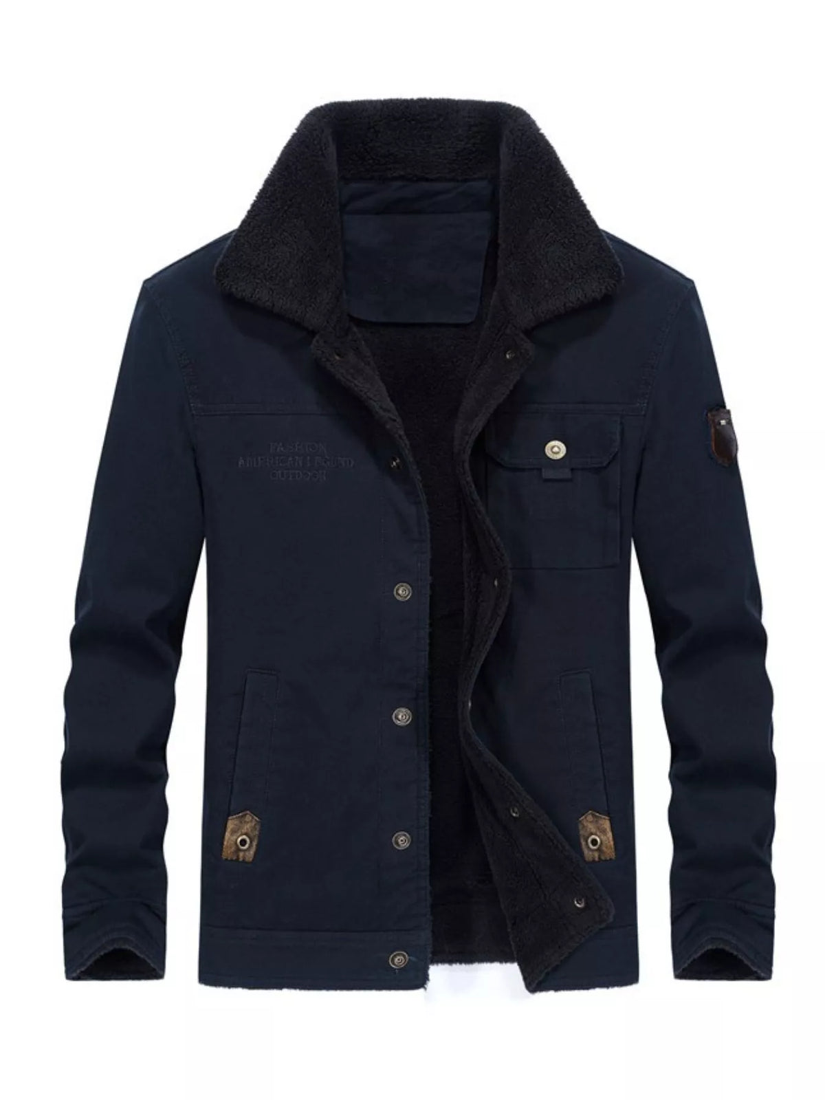 Men's Plus Size Solid Color Sherpa Lined Jacket - Lilixa.store