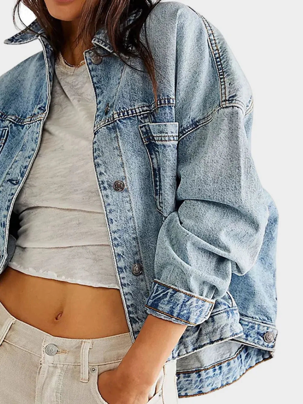 Button Up Long Sleeve Denim Jacket, view 3