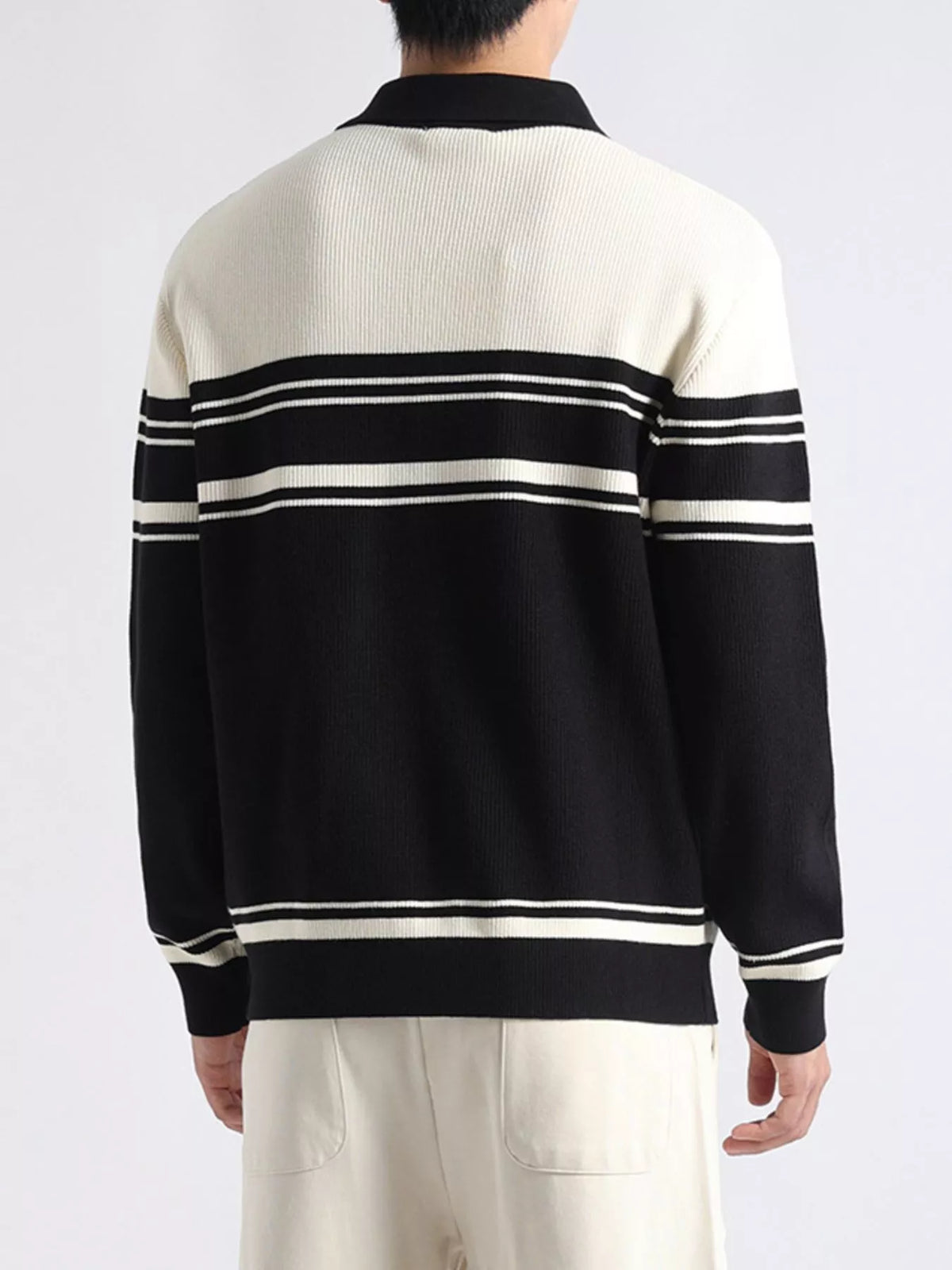 Men's Plus Size Contrast Striped Button-Down Cardigan - Lilixa.store