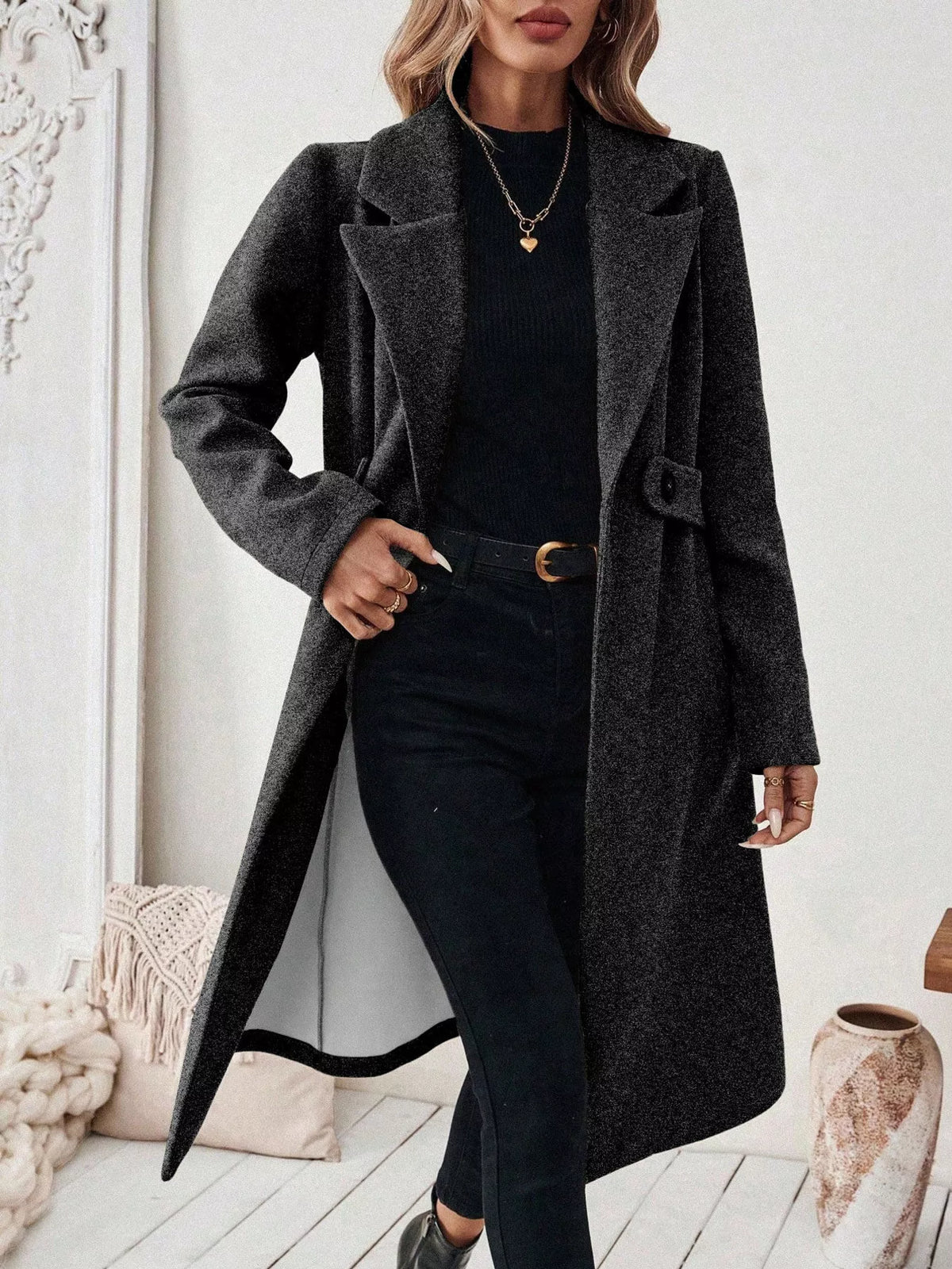 One Button Lapel Collar Overcoat - Lilixa.store