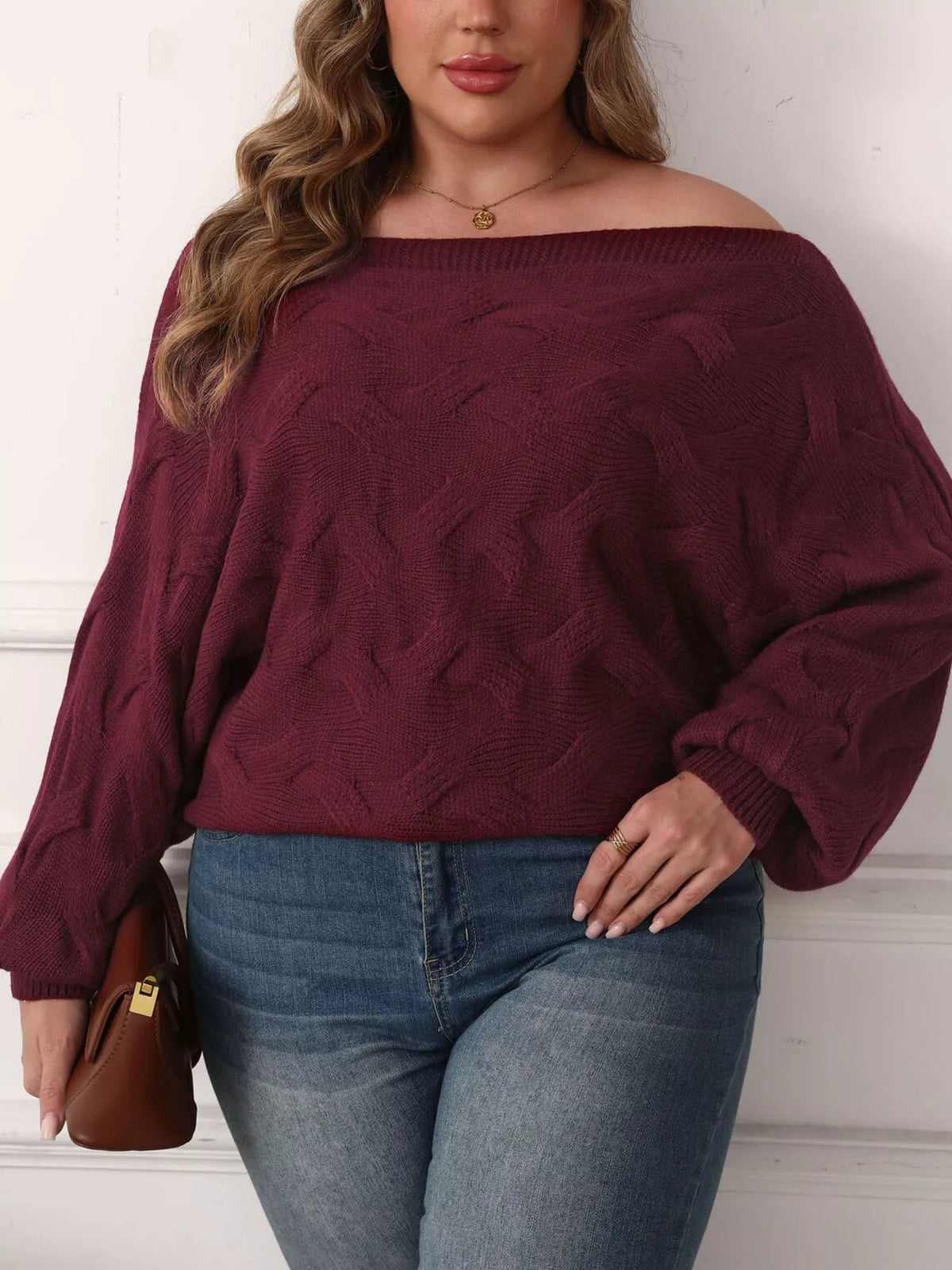 Plus Size Off-Shoulder Long Sleeve Sweater - Lilixa.store