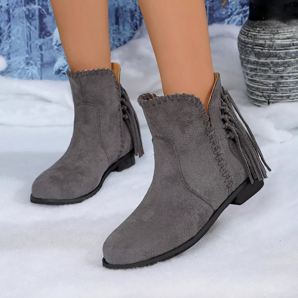 Fringe Point Toe Ankle Boots - Lilixa.store