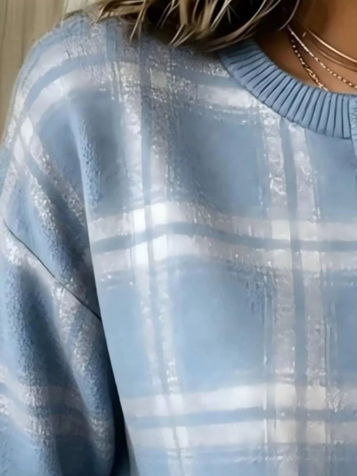 Full Size Plaid Button Detail Long Sleeve Sweatshirt Plus Size - Lilixa.store