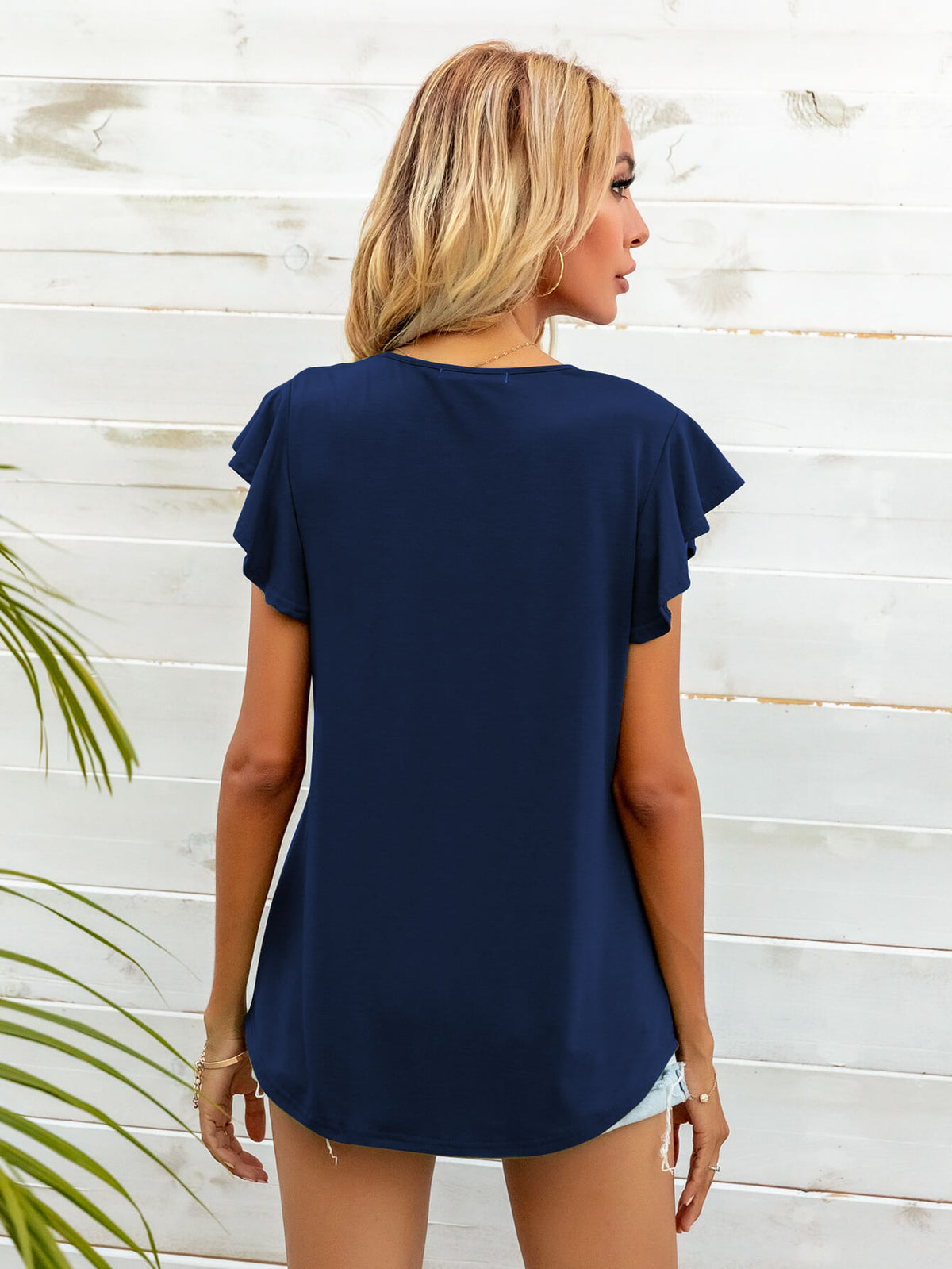 Round Neck Butterfly Sleeve Top - Lilixa.store