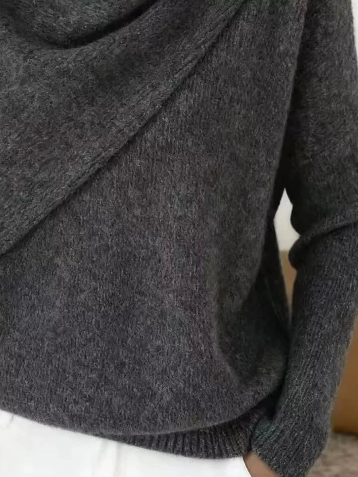 Full Size Solid Color Cowl Neck Sweater Plus Size